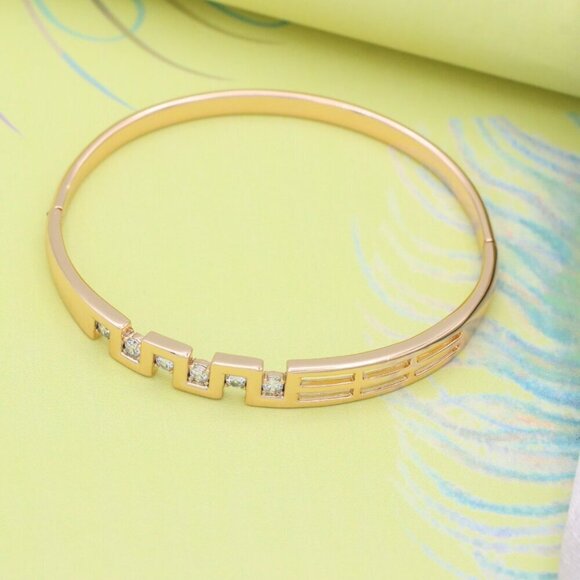 Rose Gold Geometric CZ Bangle Contemporary Style, XPBL0532 - Picture 3 of 12